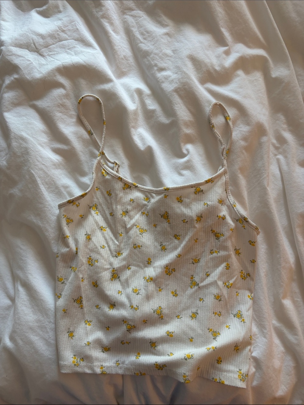 American Eagle Outfitters White Ribbed Cami with Yellow Floral Print